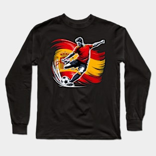 Dynamic Spain Soccer Star in Action - Vector Design Long Sleeve T-Shirt